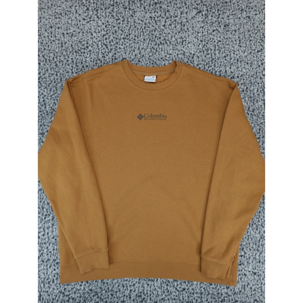 Columbia Sportswear Mens XL Crewneck Sweatshirt Brown Logo Fleece‎ Pullover